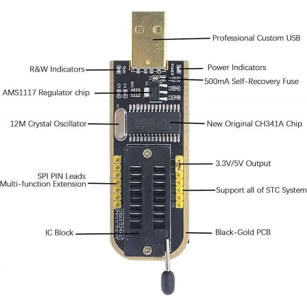CH341A 24 25 Serisi EEPROM Flash BIOS USB Programlayıcı + SOIC8 Test Klipsi