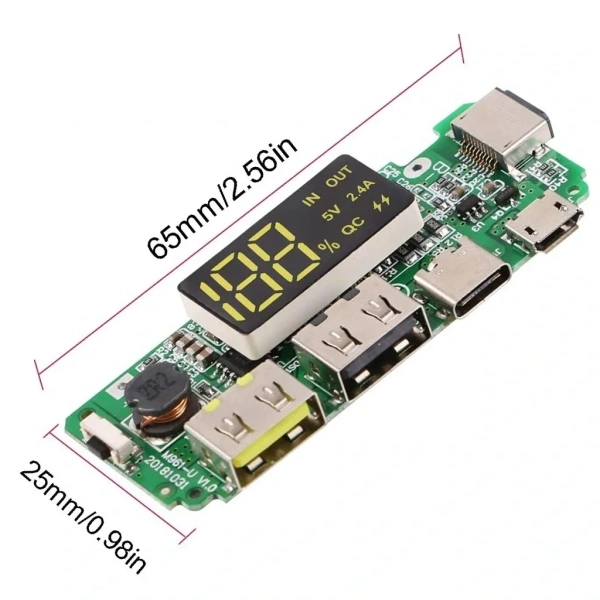Çift USB 5V 2.4A Ledli Micro Type-C Powerbank Modülü