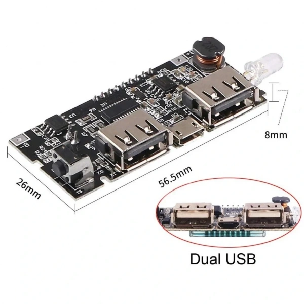 Çift USB Çıkışlı Ekranlı Powerbank Kartı - Lipo Şarj Devresi