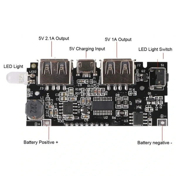 Çift USB Çıkışlı Ekranlı Powerbank Kartı - Lipo Şarj Devresi