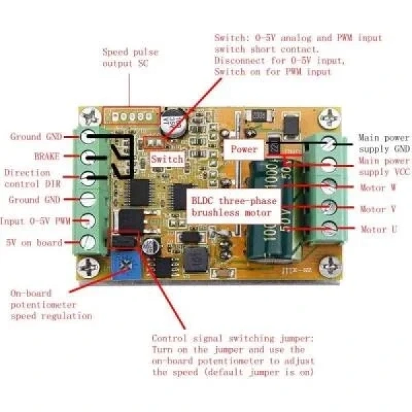 DC 6.5-50V 380W BLDC 3 Fazlı Fırçasız Motor Sürücü