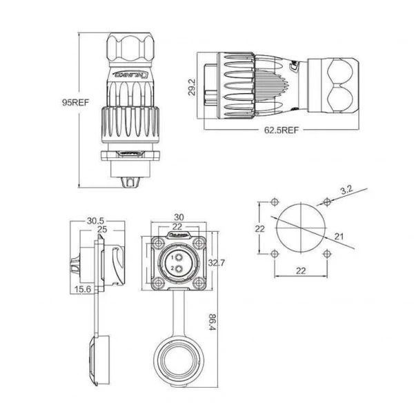 DH-20-C02SX-03-401 2-Pin Su Geçirmez Konnektör - Erkek
