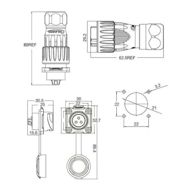 DH-20-C03SX-03-401 3-Pin Su Geçirmez Konnektör - Erkek