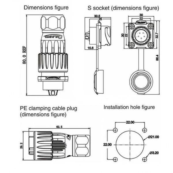 DH-20-C05PE-03-001 5-Pin Su Geçirmez Konnektör - Erkek