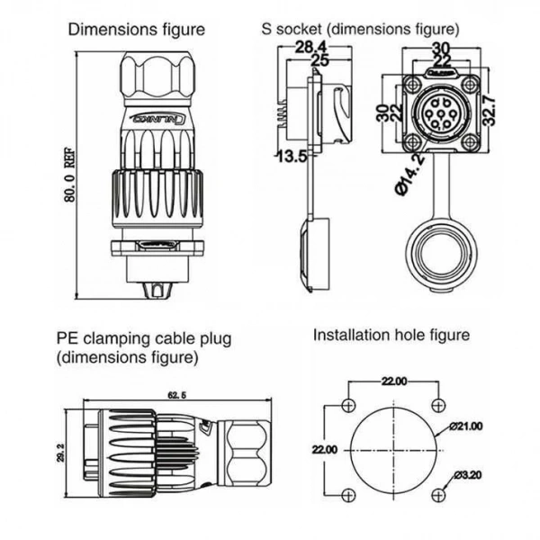DH-20-C07PE-03-001 7-Pin Su Geçirmez Konnektör - Erkek