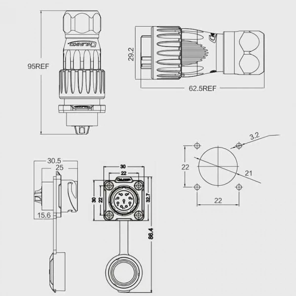 DH-20-C09PE-03-001 9-Pin Su Geçirmez Konnektör - Erkek