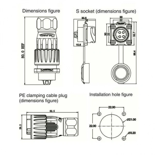 DH-20-J04PE-03-001 4-Pin Su Geçirmez Konnektör - Dişi