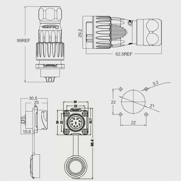 DH-20-J09SX-03-401 9-Pin Su Geçirmez Konnektör - Dişi