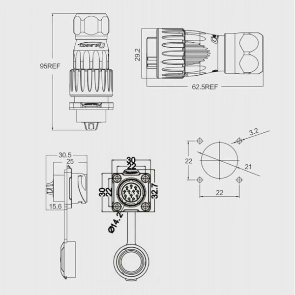 DH-20-J12PE-03-001 12-Pin Su Geçirmez Konnektör - Dişi