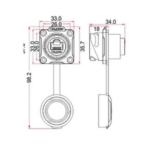 DH-24-J/RJ45/213/SX-43-401 Su Geçirmez Ethernet Konnektörü - Dişi