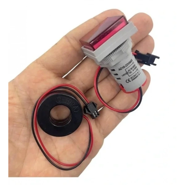 Dijital Voltmetre Ampermetre 20-500VAC 0-100A Kare Kırmızı