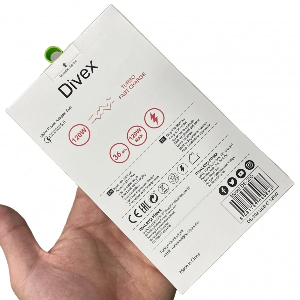 Divex 120W 3A USB Type-C Yüksek Hızlı Şarj Aleti DS-302