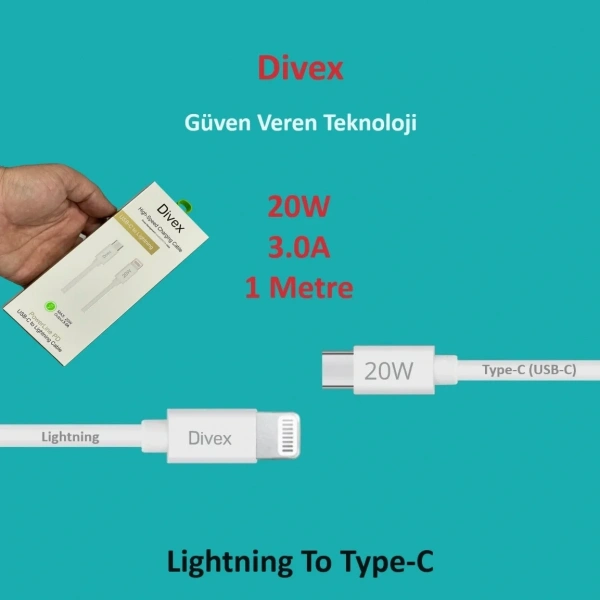 Divex 3.0A 20W Type-C to Lightning Hızlı Şarj Data Kablosu DC-142