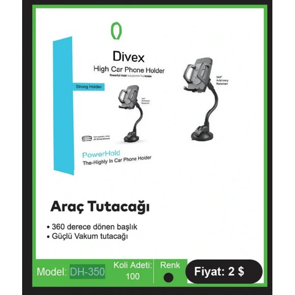 Divex 360 Derece Dönebilen Araç İçi Telefon Tutacağı DH-350
