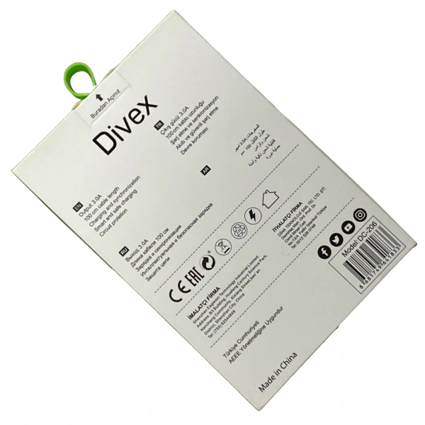 Divex 60W Yüksek Hızlı Type-C (USB-C) Şarj ve Data Kablosu DC-206