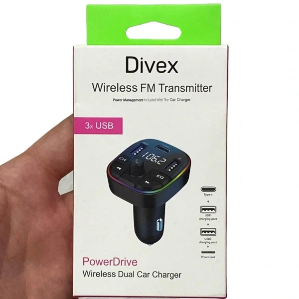 Divex Araç Fm Transmitter Bluetooth 3xUSB - Type-C - SD Kart Çakmaklık Girişli DT-604