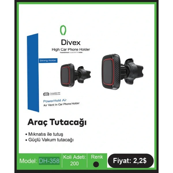 Divex Araç İçi Hava Izgarası Kıskaçlı Mıknatıslı Telefon Tutacağı DH-358