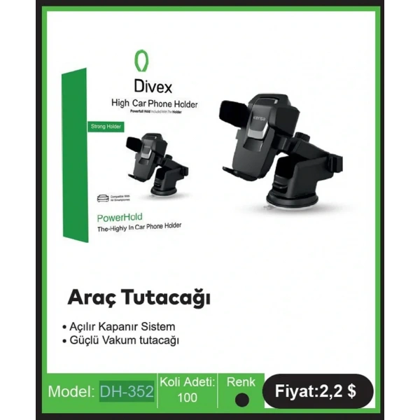Divex Araç İçi Vantuzlu Dönebilen Telefon Tutacağı DH-352