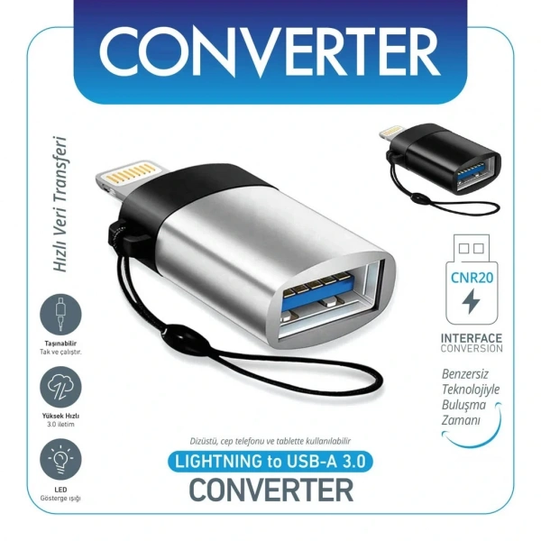 Divex Lightning to USB Dönüştürücü OTG Çevirici Adaptör Gri DO-173