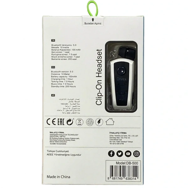 Divex Makaralı Kablolu Titreşimli Bluetooth Kulaklık DB-500