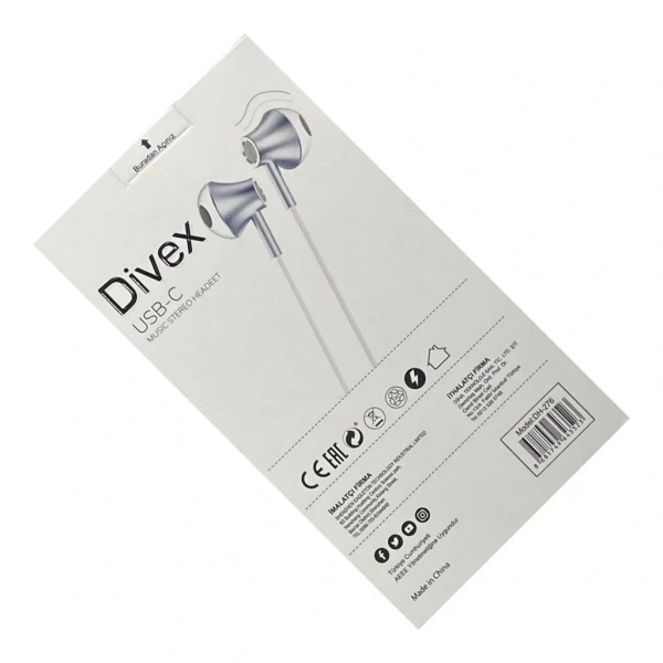 Divex Type-C (USB-C) Stereo Kulakiçi Kulaklık Beyaz DH-276