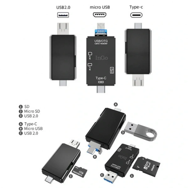 Divex USB3.0 - Type-C - Micro USB Girişli SD-Micro-SD Kart Okuyucu OTG Card Reader