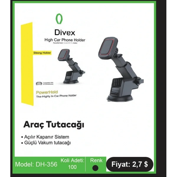Divex Vantuzlu Araç İçi Telefon Tutacağı DH-356