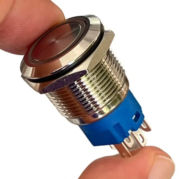 E1 19mm Metal Buton Kalıcılı 12-24V Kırmızı Led Işıklı 1NO/1NC