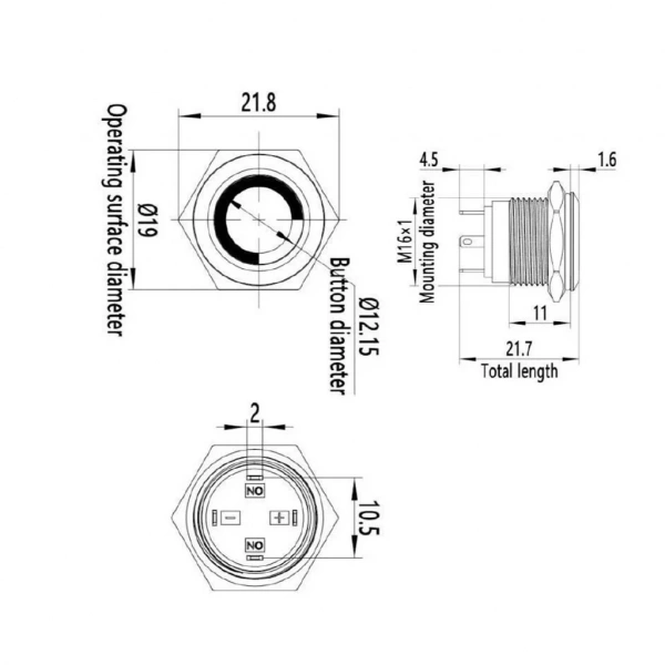 E34 16mm Metal Buton Yaylı 12-24V Kırmızı Led Işıklı 1NO