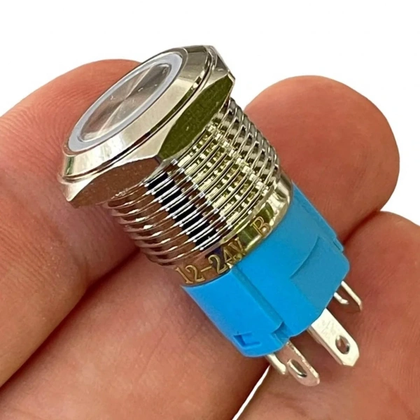 E36-1 16mm Metal Buton Yaylı 12-24V Mavi Led Işıklı 1NO/1NC