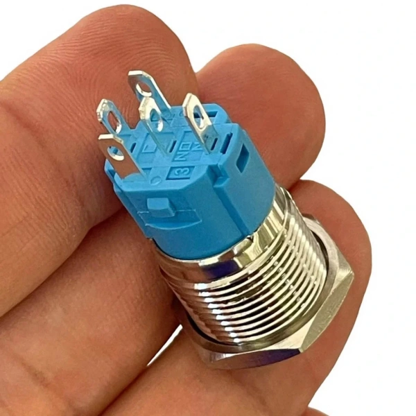 E36-1 16mm Metal Buton Yaylı 12-24V Mavi Led Işıklı 1NO/1NC