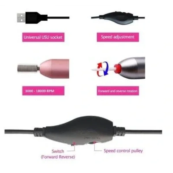 Elektrikli USB Alüminyum Tırnak Törpü Seti - Manikür Pedikür