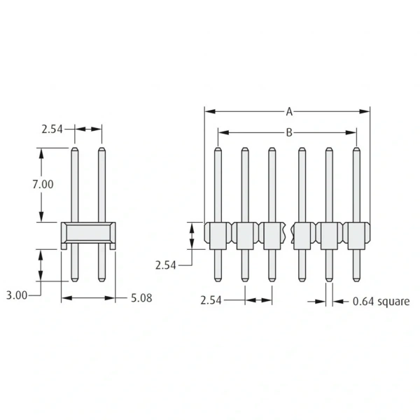 Erkek Pin Header 2x3 Pin (6Pin) 12 mm 2.54mm 2x3 180° İki Sıra