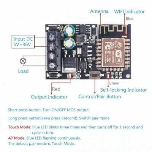 ESP-12F WIFI 5-36V Uzaktan Kontrol Modülü XY-WFMS