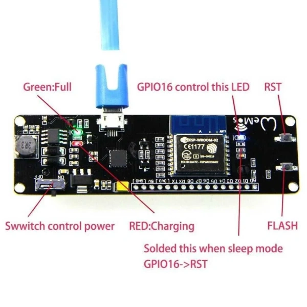 ESP Wroom 02 Wifi Geliştirme Kartı 18650 Pil Yuvalı