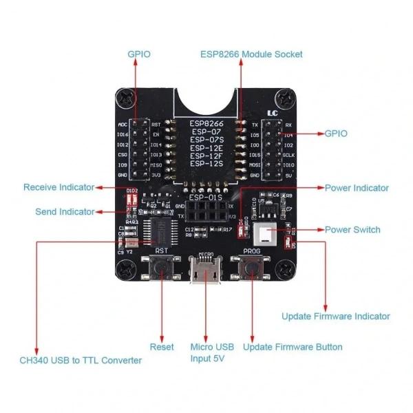 ESP-WROOM-32 Modül Adaptörü - Geliştirme Kartı Test Kiti