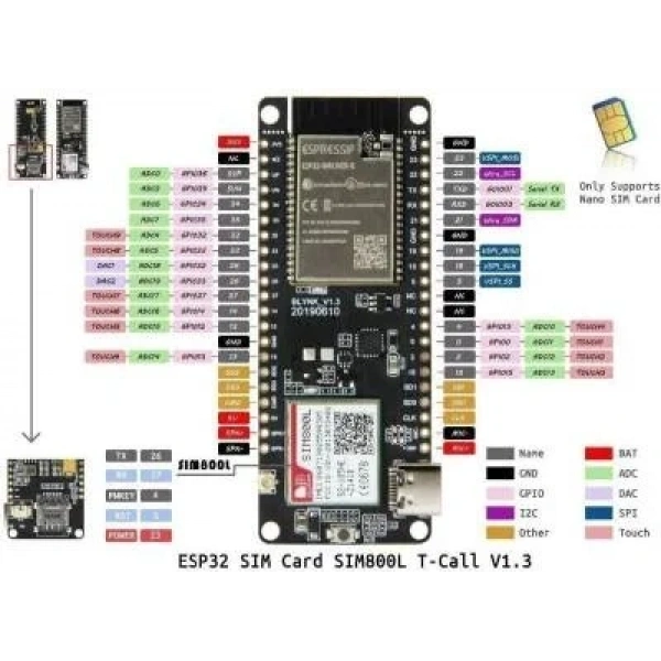 ESP32 SIM800L GSM Module Geliştirme Kartı / TTGO T-Call V1.3