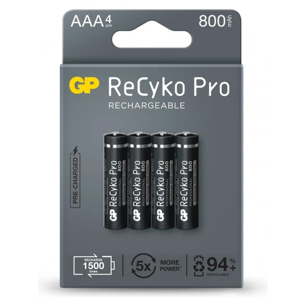 GP Recyko 850 Serisi Pro Siyah AAA Şarjlı Pil 4lü