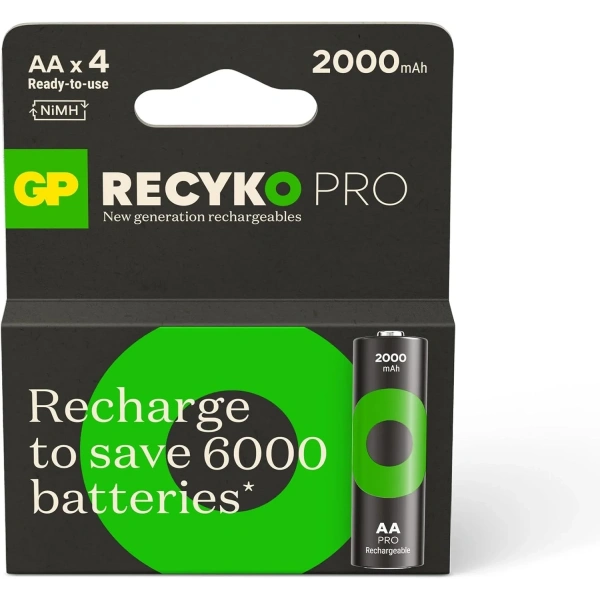 GP Recyko GP2100 2000 mAh Pro Siyah AA Şarjlı Kalem Pil 4lü