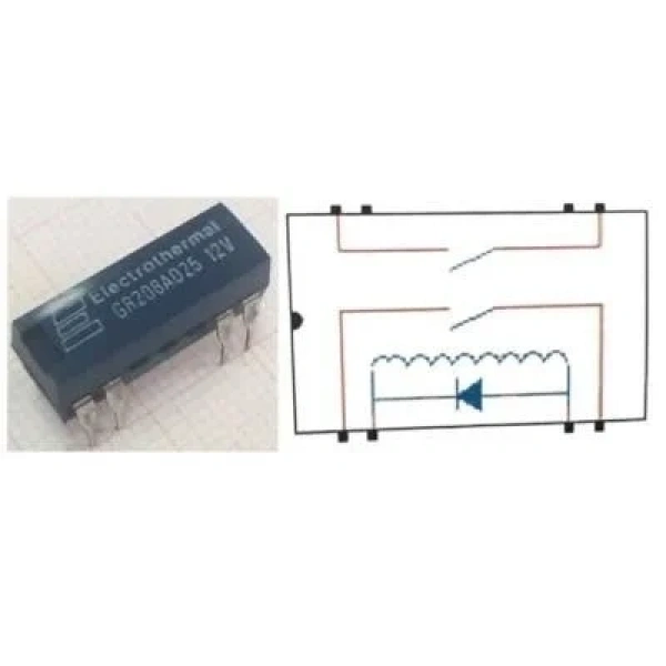 GR208-AD25-12V Reed Röle Çift Kontak N/O 12VDC 0.5A