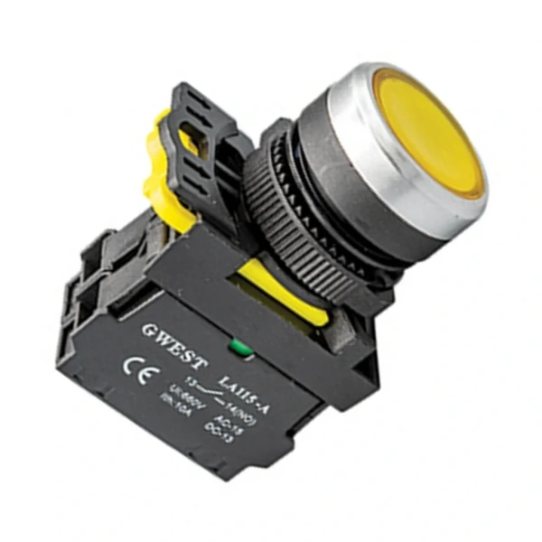 Gwest A5-11D 22mm Sarı Led Işıklı Yaylı Start Buton 220V 1NO