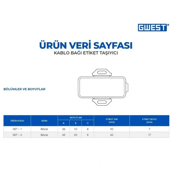 Gwest GET-1 10x35mm Kablo Bağı Etiket Taşıyıcı 100 Adet