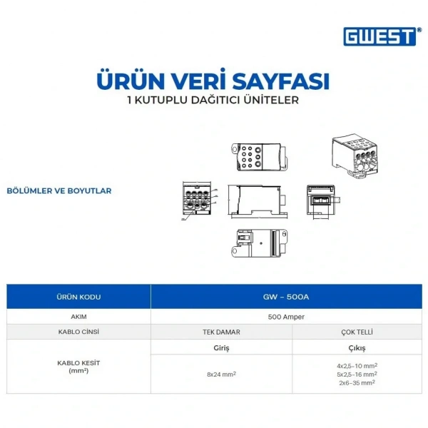 Gwest GW-500A Tek Kutuplu 500A Girişli Dağıtıcı Ünite