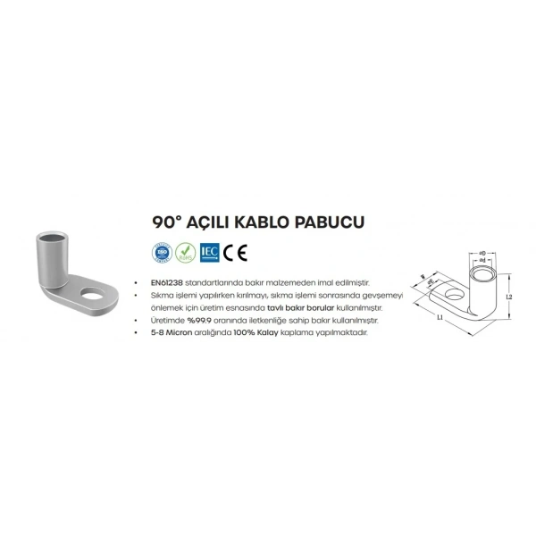 Gwest SKP-DE 150-10 90° Açılı Kablo Pabucu 50 Adet