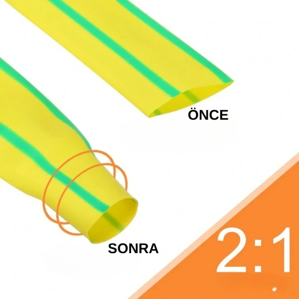 Gwest Woer Isı İle Daralan Makaron Sarı-Yeşil 60mm 25 Metre