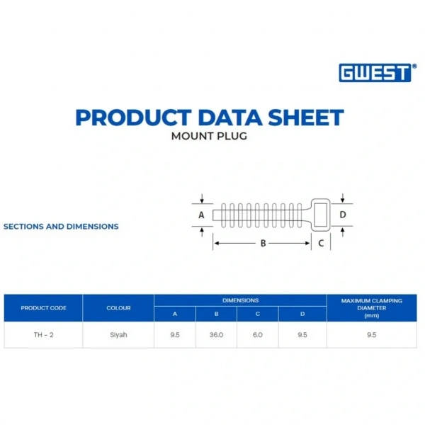 Gwest TH-2 Beton Kroşe Paket Siyah 100 Adet