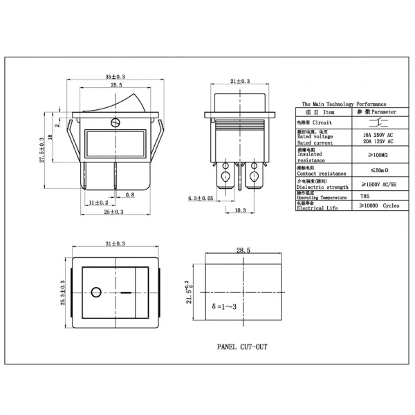 IC-109 Geniş Işıksız Yaylı Anahtar OFF-MOM 4P