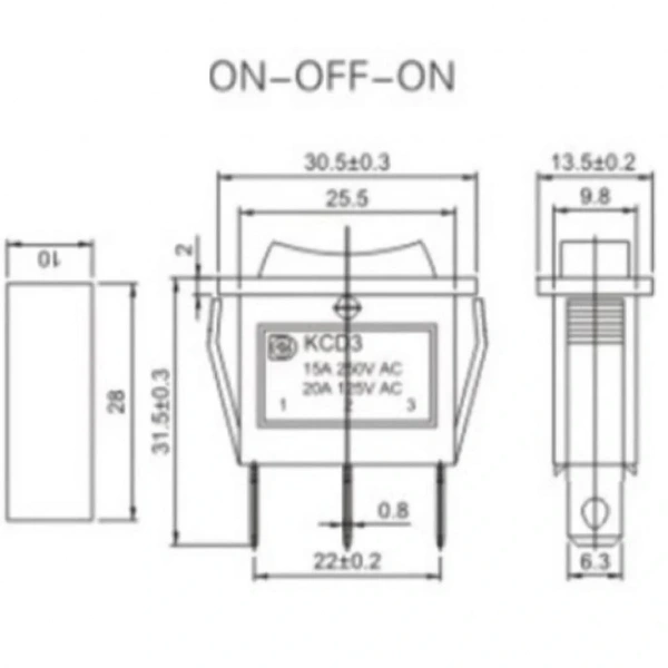 IC-115 Tekli Dar Işıksız Anahtar On-Off-On Siyah