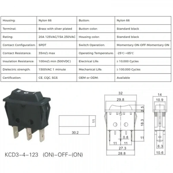 IC-117 Dar Işıksız Yaylı Anahtar MOM-OFF-MOM 3P