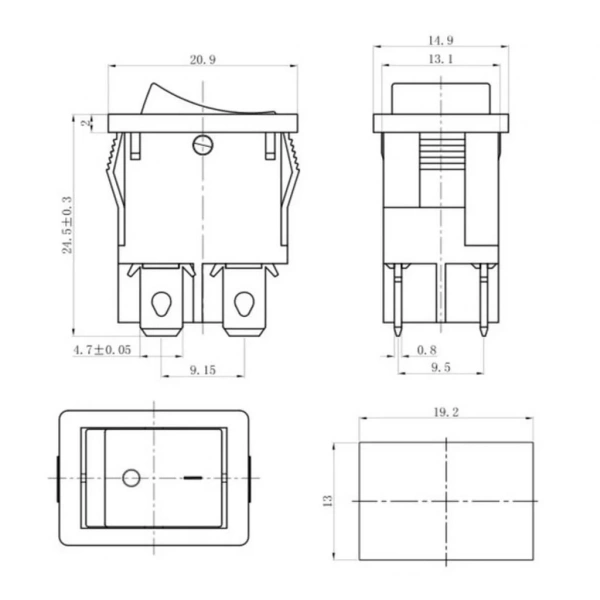 IC-119 Mini Işıklı Anahtar 4P Siyah + Kırmızı Işık